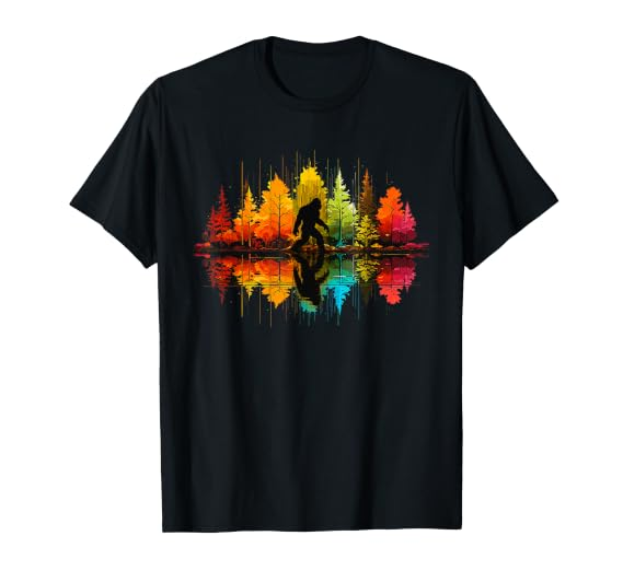 Bigfoot forest artwork on a black T-shirt